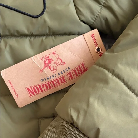 True Religion Green Puffer Jacket with Orange Hood - Picture 2 of 4